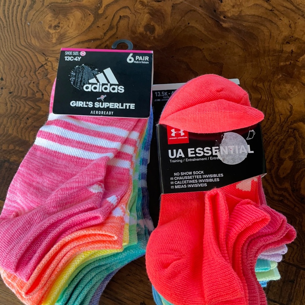 Girls youth athletic socks lot of 2 UA Adidas